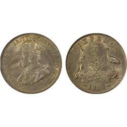 1928 Australian KGV Sixpence PCGS MS 64