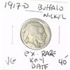 Image 1 : 1917-D *EXTREMELY RARE KEY DATE* BUFFALO NICKEL RED BOOK VALUE $40.00+ *NICE EARLY VERY GOOD GRADE*!