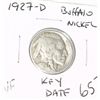 Image 1 : 1927-D *RARE KEY DATE* BUFFALO NICKEL RED BOOK VALUE $65.00+ *NICE EARLY VERY FINE GRADE*!!