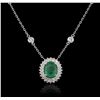 Image 4 : 14KT White Gold 1.18ct Emerald and Diamond Necklace