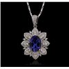 Image 4 : 18KT White Gold 3.29ct Tanzanite and Diamond Pendant With Chain