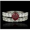 Image 4 : 14KT White Gold 1.62ct Ruby and Diamond Wedding Set