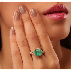 14KT Yellow Gold 5.17ct Emerald and Diamond Ring