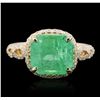 Image 4 : 14KT Yellow Gold 5.17ct Emerald and Diamond Ring