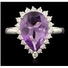 Image 4 : 14KT White Gold 3.20ct Amethyst and Diamond Ring