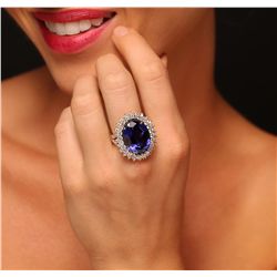 14KT Yellow Gold 21.26ct Tanzanite and Diamond Ring