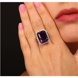 14KT White Gold 17.61ct Amethyst and Diamond Ring