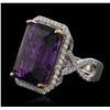 Image 5 : 14KT White Gold 17.61ct Amethyst and Diamond Ring
