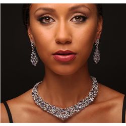 18KT White Gold 11.66ctw Tanzanite and Diamond Earrings & Necklace