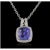 Image 4 : 14KT White Gold 4.60ct Tanzanite and Diamond Pendant with Chain