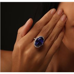 14KT White Gold GIA Certified 19.08ct Tanzanite and Diamond Ring