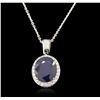 Image 4 : 14KT White Gold 11.35ct Sapphire and Diamond Pendant With Chain