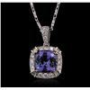Image 4 : 18KT White Gold 2.62ct Tanzanite and Diamond Pendant With Chain