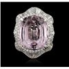 Image 3 : Platinum 29.45ct GIA Certified Kunzite and Diamond Ring