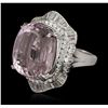 Image 4 : Platinum 29.45ct GIA Certified Kunzite and Diamond Ring