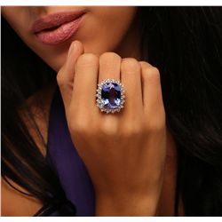 14KT White Gold 15.93ct GIA Certified Tanzanite and Diamond Ring