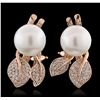 Image 4 : 14KT Rose Gold 0.63ctw Diamond and Pearl Earrings