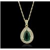 Image 3 : 14KT Yellow Gold 2.76ct Emerald and Diamond Pendant With Chain