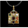 Image 4 : 18KT Yellow Gold Multi Gemstone Vintage Pendant With Cord