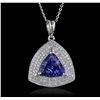 Image 4 : 14KT White Gold 2.91ct Tanzanite and Diamond Pendant With Chain