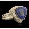 Image 5 : 14KT Yellow Gold 12.12ct GIA Certified Tanzanite and Diamond Ring