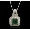 Image 4 : 14KT White Gold 4.36ct Emerald and Diamond Pendant With Chain