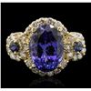 Image 4 : 14KT Yellow Gold 4.01ct Tanzanite, Sapphire and Diamond Ring