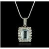 Image 4 : 14KT White Gold 1.56ct Aquamarine and Diamond Pendant With Chain