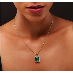 14KT Yellow Gold 8.05ct Emerald and Diamond Pendant