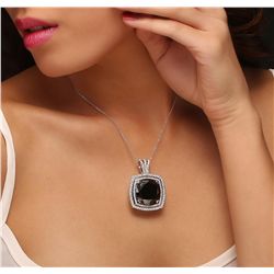 14KT White Gold 28.62ctw Black Diamond Pendant With Chain