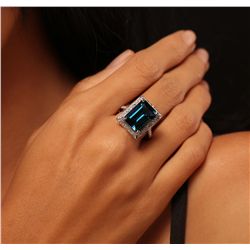 14KT White Gold 8.75ct Topaz and Diamond Ring