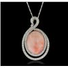 Image 4 : 14KT White Gold 15.77ct Coral and Diamond Pendant With Chain