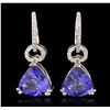 Image 4 : 14KT White Gold 6.16ctw Tanzanite and Diamond Earrings