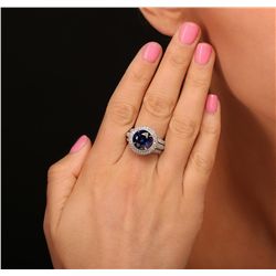 14KT White Gold 6.19ct Sapphire and Diamond Ring