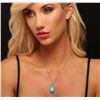 Image 1 : 14KT White Gold 11.29ct Turquoise and Diamond Pendant With Chain
