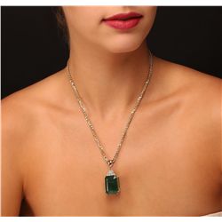 14KT Yellow Gold GIA Certified 38.72ct Emerald and Diamond Pendant With Chain