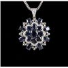 Image 6 : 14KT White Gold 32.34ctw Sapphire & Diamond Pendant with Chain