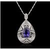 Image 4 : 14KT White Gold 7.40ct Tanzanite and Diamond Pendant With Chain