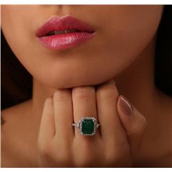 14KT White Gold 4.33ct Emerald and Diamond Ring