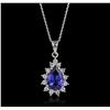Image 4 : 14KT White Gold 2.21ct Tanzanite and Diamond Pendant With Chain