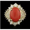 Image 4 : 14KT Yellow Gold 7.55ct Coral and Diamond Ring
