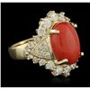 Image 5 : 14KT Yellow Gold 7.55ct Coral and Diamond Ring