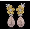 Image 4 : 18KT Three-Tone Gold 12.35ctw Diamond Earrings