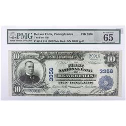 1902 $10 Plain Back Pennsylvania Beaver Creek National Currency