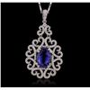 Image 4 : 18KT White Gold 3.96ct Tanzanite and Diamond Pendant With Chain