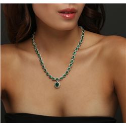 14KT Yellow Gold 27.47ctw Emerald and Diamond Necklace