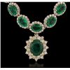 Image 5 : 14KT Yellow Gold 27.47ctw Emerald and Diamond Necklace