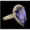 Image 5 : 14KT Yellow Gold GIA Certified 8.69ct Tanzanite and Diamond Ring