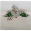 Image 1 : 18KT White Gold 3.30ctw Emerald and Diamond Brooch