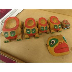 SET OF 5 YELLOW CEDAR FROG BOWLS & FROG MASK(3X3)